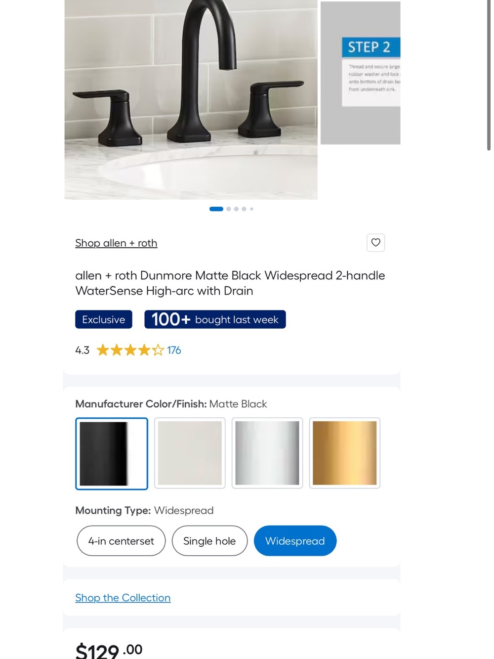 Allen Allen Matte Black Widespread 2-Handle High-Arc Bathroom Faucet